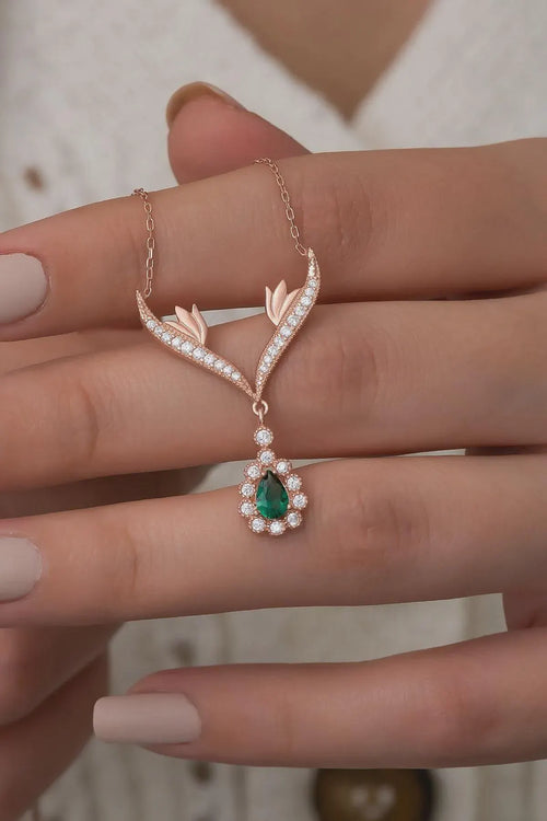 Sterling Silver Green Gemstone Necklace: Dainty Minimalist Pendant